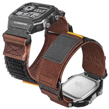 Imagem de DAVILANE Pulseira de relógio militar de 18 mm de liberação rápida de couro militar para Casio G-Shock AE/F/W (AE-1200, F-91W, W-735H, DW-H5600), pulseira de gancho e laço