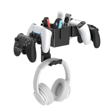 Imagem de KDD Suporte de parede para controle e fone de ouvido, suporte organizador universal para jogos com caixa de armazenamento, serve para Xbox Series X/S, PS4, PS5, Switch, Steam, Gamepad Hanger para