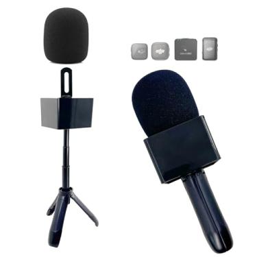 Imagem de Cabo de microfone sem fio para DJI RODE Hollyland Lavalier Suporte de tripé de mesa extensível, adaptador com bandeira de microfone, protetor de vento para vlog, relatórios, entrevistas