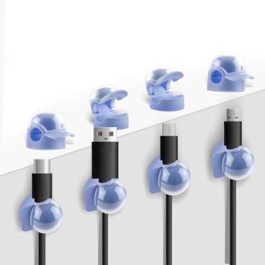 Imagem de Pacote com 8 organizadores de cabos, clipes de gerenciamento de cabos para mesa, suporte de fio adesivo para cabos de carregamento, clipes de cabo com mola para carregador de telefone, computador