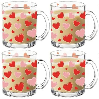 Imagem de Whaline 4 peças canecas de café de vidro para dia dos namorados com alça xícaras de café vermelho rosa coração canecas de bebidas para bebidas quentes e frias, aniversário de casamento feminino
