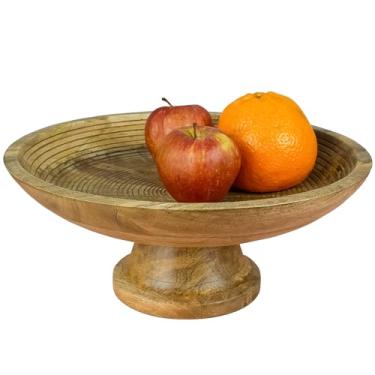 Imagem de HOMORA Tigela de frutas de madeira ou tigela de pedestal decorativa para decoração de mesa, para balcão de cozinha, base destacável, tigelas grandes de 30 cm, madeira de manga (BROWN)