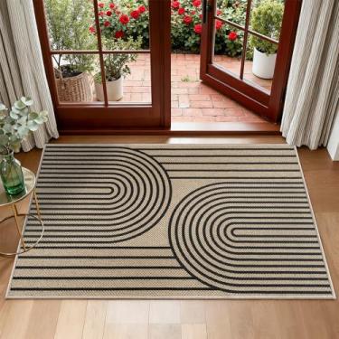 Imagem de VSIWB Tapete de porta 2 x 3, tapete de juta fácil, entrada de varanda, hall de entrada, pátio, pátio, pilha baixa, tapete de área ultrafino, lavável, antiderrapante, preto, arco-íris, para entrada