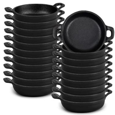 Imagem de Ziliny Pacote com 20 mini frigideiras de ferro fundido, 12 x 12 x 3 cm, conjunto pequeno de ramekin, caçarola preta, utensílios de cozinha, frigideiras seguras para cozinha, ambientes internos e