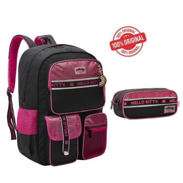 Imagem de kit Mochila Infantil De Costas Escolar Juvenil Hello Kitty + estojo Duplo Original-Feminino
