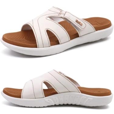 Imagem de KuaiLu Sandálias femininas modernas ortopédicas leves e atléticas para ioga com almofada grossa e palmilha ortopédica confortável para fascite plantar, Cáqui branco, 37