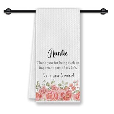 Imagem de CosxHabitat Auntie Gifts Toalha de prato de cozinha, presentes de tia do sobrinho sobrinha para aniversário, Natal, tia te amo para sempre, toalhas de chá decorativas florais para cozinha, banheiro