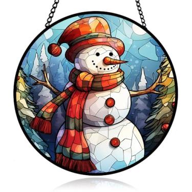 Imagem de Boneco de neve pendurado em vitral, painel de captura de sol de boneco de neve para ambientes internos e externos, enfeite de vidro de Natal para parede, varanda, decoração de varanda, presentes de