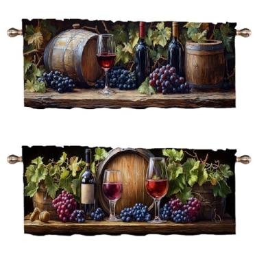 Imagem de WUQIANQ Cortina de janela de vinho tinto, pacote com 2, uvas, taças de vinho, saia para quarto, sala de estar, banheiro, bolso para varão, cortinas de janela pequenas, sanefas de tratamento de janela