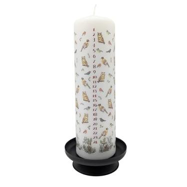 Imagem de Alison Gardiner Vela Winter Birds Advent Pillar – Contagem regressiva de Natal de cera sem cheiro, queima de 70 horas, feita à mão no Reino Unido – Vela festiva para decoração de mesa, cornija e