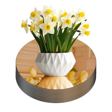 Imagem de Yuzeyurun Centros de mesa espelhados redondos de vidro para mesas, conjunto de 12 peças de mesa espelhadas douradas de 30,5 cm, bandejas de vidro para decorações de casamento, decorações de festa