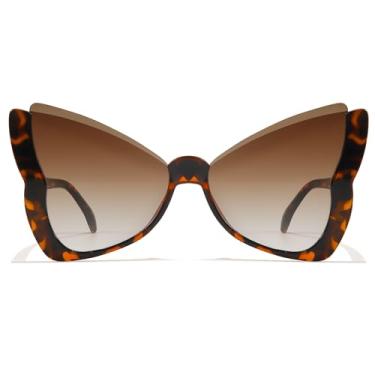 Imagem de Chicid Óculos de sol grandes para mulheres, óculos de sol com armação grande borboleta moderna, proteção UV400, A08 tartaruga/marrom gradiente, G