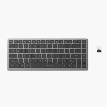 Imagem de Kensington Teclado compacto sem fio KB435, Bluetooth e conexão de 2,4 GHz, teclas silenciosas para interruptores de tesoura, programáveis, teclas de atalho copiloto, compatível com Windows, preto