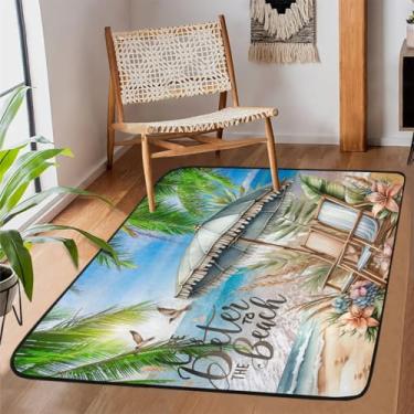 Imagem de Tapete de área para sala de estar, lavável à máquina, casual, verão, litoral, antiderrapante, tapete macio, para sala de estar, quarto, sala de jantar, berçário, cozinha, decoração de casa