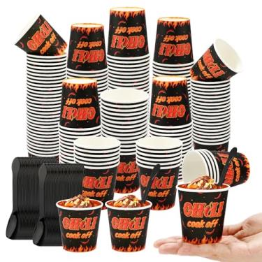 Imagem de Galaton 200 peças de decorações de festa Chili Cook off incluem mini copos de papel descartáveis de 118 ml, copos de amostra de alimentos e colher de plástico para decorações de chili Cook off