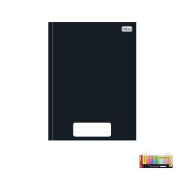 Imagem de Kit Caderno Brochura Capa Dura Pepper Preto 80 Folhas + Marca Texto Boss 15 Cores