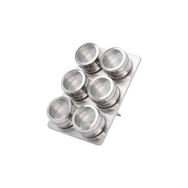 Imagem de Jogo com 6 Porta Condimentos em Inox com Suporte Retangular 23.5 cm - 