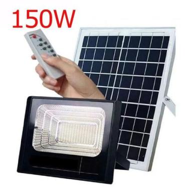 Imagem de Refletor 150W + Painel Solar Led Branco Frio IP66 com Controle Remoto 