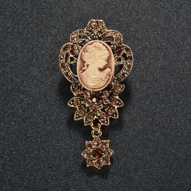 Imagem de Broche de camafeu vitoriano, broche de cristal vintage com rosto feminino, broche de lapela para blazers e casacos femininos, presente de luxo, One Size, Metal, não