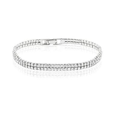 Imagem de MUSEQVE Pulseira de tênis de zircônia cúbica banhada a ouro 14K 5A 2 mm em camadas de duas correntes para mulheres CZ Diamond Classic Elegnat joias modernas presentes de casamento [TBR-22], 7 Inches