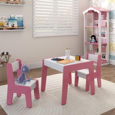 Imagem de Conjunto De Mesa Infantil Com 2 Cadeiras Diana Branco Rosa