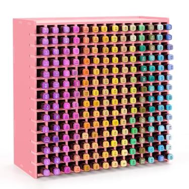 Imagem de Sanfurney Organizador de marcadores, 196 compartimentos artísticos para marcadores, canetas pincel aquarela, lápis de cor, organizador de mesa para sala de artesanato, escritório, Natal - rosa