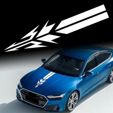Imagem de TOMALL Adesivo de vinil com listras de capô de carro de 100,8 cm, adesivo de decoração externa automotiva para carro, caminhão, SUV, veículo, corrida, esportes, modificação de estilo (branco)