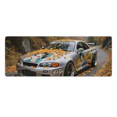 Imagem de HouLaiZhe JDM Tapetes de mesa de carro JDM R32 carro esportivo folhas caídas outono gaming mouse pads tapetes grandes para teclado de mesa tapete de computador 30 x 80 cm