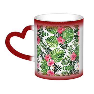 Imagem de Copo de café divertido com folhas tropicais, copo de cerâmica com mudança de cor sensível ao calor 12 Oz, para café/chá/leite/cacau, para adolescente/aniversário/festival/presentes