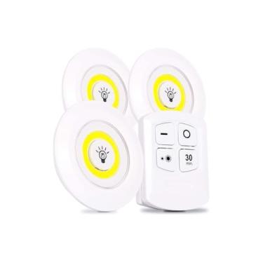 Imagem de Conjunto 3 Luminárias LED com Controle Remoto, Branca, 5W, 150lm, 9cm Diâmetro, Alimentação por Pilhas AAA