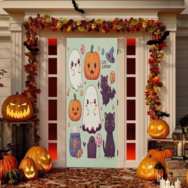 Imagem de Wassud Decoração de capa de porta de personagens de Halloween banner interno externo decoração de casa de varanda grande decoração de porta da frente 81 x 189 cm