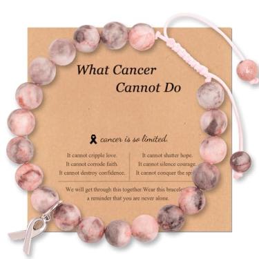Imagem de QRH Pulseiras de conscientização sobre o câncer de mama, pulseira de pedra natural, corda ajustável, trançada, pulseiras da sorte, inspiradoras para sobrevivência, conforto, recuperação, presentes de