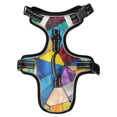 Imagem de STAYTOP Peitoral colorido para cães/gatos, ajustável, macio, acolchoado, peitoral para animais de estimação, refletivo, sem asfixia, clipe frontal para cães/gatos - P