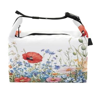 Imagem de STAYTOP Lancheira de flores silvestres em aquarela com fivela, lancheira isolada para meninos e meninas, lancheira para trabalho escolar