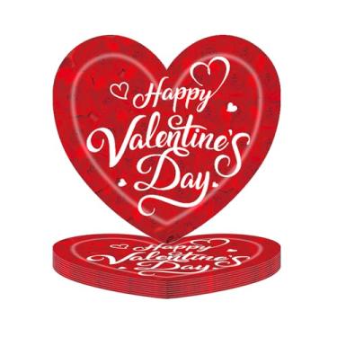 Imagem de Furimuk Pratos de sobremesa em forma de coração vermelho, pratos de papel descartáveis de amor feliz dia dos namorados para decoração de despedida de solteiro
