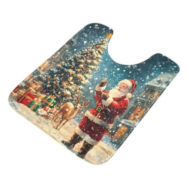 Imagem de Burbuja Tapete de banheiro Christmas Town, tapete de banho absorvente de pelúcia macio, base antiderrapante para piso de banheiro, oval em forma de U