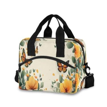 Imagem de Burbuja Lancheira térmica com flores de borboleta para mulheres e homens, lancheira portátil com alça de ombro removível, lancheira para viagem, piquenique, escritório, trabalho