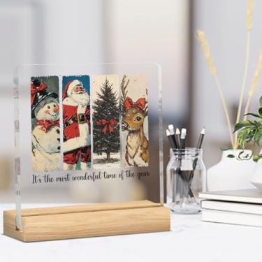 Imagem de Presentes de decoração de Natal para mulheres e homens, árvore de Natal, boneco de neve, placa de decoração acrílica, para casa, escritório, prateleira de mesa, 10 x 10 cm