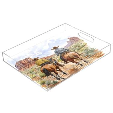 Imagem de STAYTOP Bandeja de servir de acrílico North American Desert Cowboy 15,7 × 11,20 cm, bandejas decorativas à prova de derramamento, organizador de bancada para café da manhã, chá, comida, maquiagem