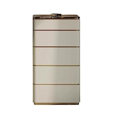 Imagem de Cômodas Cômoda com 5 gavetas, armário de armazenamento bancada mármore para maquiagem, cômoda alta couro microfibra para e quarto