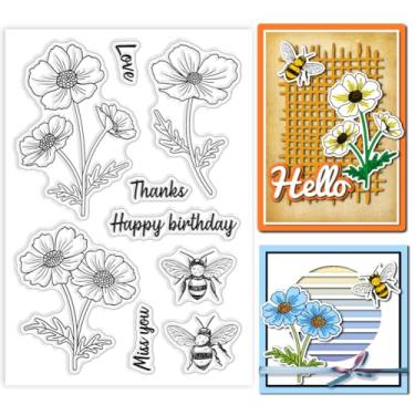 Imagem de 1 folha de carimbos transparentes de plástico PVC, carimbo de silicone personalizado com tema de flores, estampa de palavras, carimbos transparentes para fazer álbuns de fotos faça-você-mesmo, 16 x 11