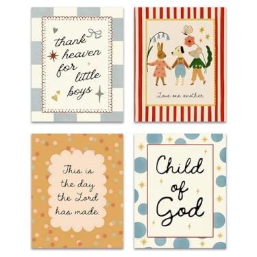 Imagem de ZNGFON Conjunto de 4 impressões de arte de parede educativas cristãs para crianças, decoração de sala de aula de catecismo, versículo bíblico infantil citações inspiradoras pôster versículo bíblico