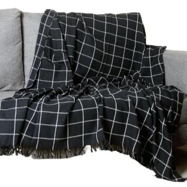 Imagem de Kit 2x Manta Pra Sofá Gigantes Tipo Capa 100% Algodão Grande 2,40 x 1,80 Proteção Decoração(2x Preta Listrada)