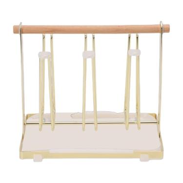 Imagem de TOPINCN Rack de Secagem de Copos, Suporte de Copo, 6 Ganchos, Ferro e Madeira de Faia, Capa de Silicone Antiderrapante, Armazenamento de Bandeja de água para Cozinha e Sala de Estar