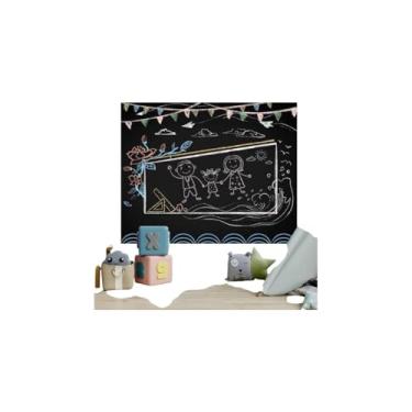 Imagem de Papel de Parede Adesivo PVC Quadro Negro, 45cm x 2m, Lousa Adesiva com 5 Gizes Coloridos, Material PVC Vinílico