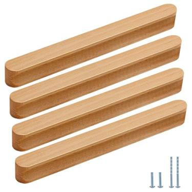 Imagem de Evionlin 12 maçanetas de porta de armário com tira longa de faia de 23 cm, puxador oval de gaveta de madeira para armário de cozinha