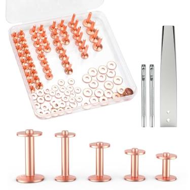 Imagem de Funria 104 peças de rebites de cobre para couro, 5 tamanhos de rebites e rebarbas de cobre, kit de rebites de couro com ferramenta de configuração, fixador, rebites e suprimentos de artesanato de