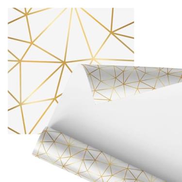 Imagem de Papel de Parede Geométrico Luxuoso, Branco e Dourado, Padrão Moderno em Linhas Triangulares, 2,80 Metros