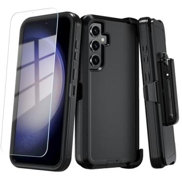 Imagem de ONOLA Capa para Samsung Galaxy S24+/S24 Plus com protetor de tela HD [não serve para S24/S24 Ultra], capa de telefone resistente 3 em 1 para Galaxy S24 Plus de 6,7 polegadas, clipe de cinto preto