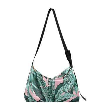 Imagem de Flores tropicais artísticas folha de palmeira em Hobo bolsas femininas couro cruz bolsa masculina elegante impressão folha bolsa de ombro, Folhas verdes tropicais